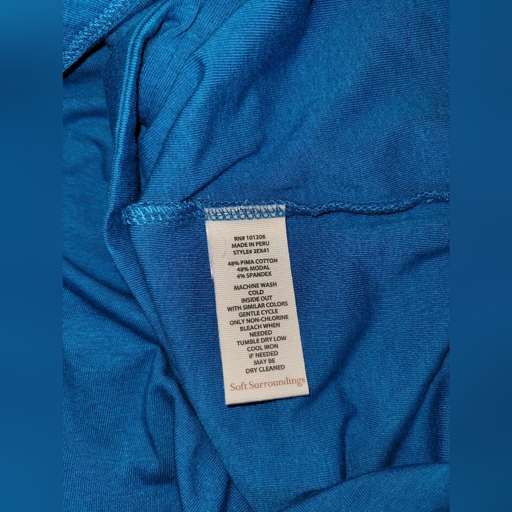 NWT Soft Surroundings Alyssa Knit Top Blue Overlap Size XL Pima Long 3/4 Sleeve - Picture 6 of 6
